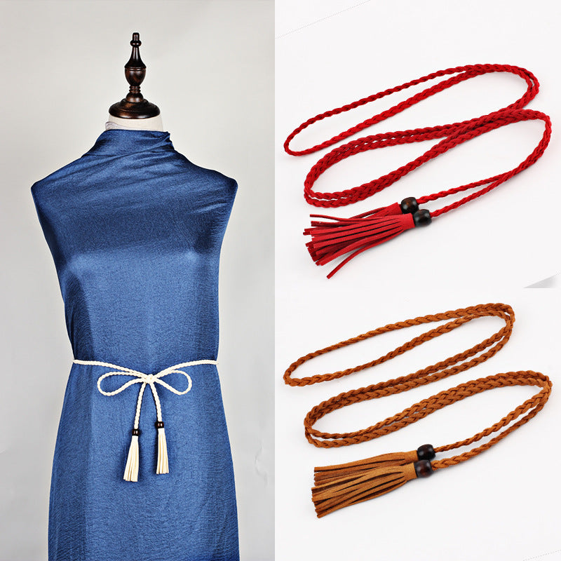 Women's Dress Thin Wooden Bead Decorative Super Belts