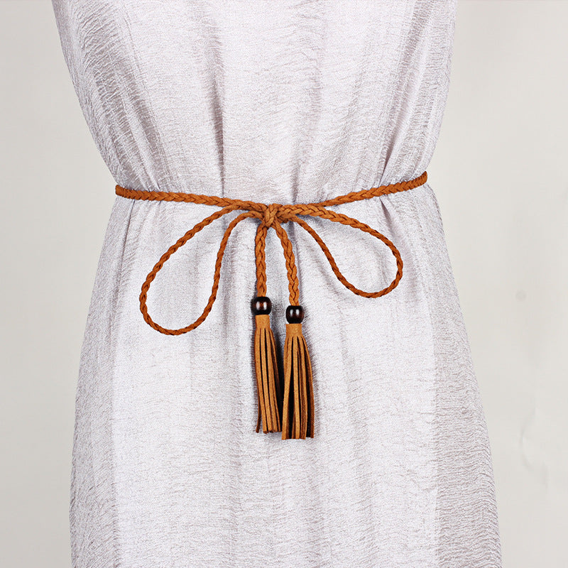 Women's Dress Thin Wooden Bead Decorative Super Belts