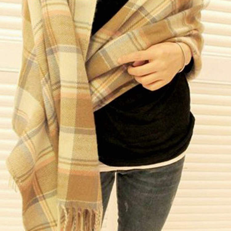 Korean Warm Imitation Cashmere Tassel Plaid Scarfs