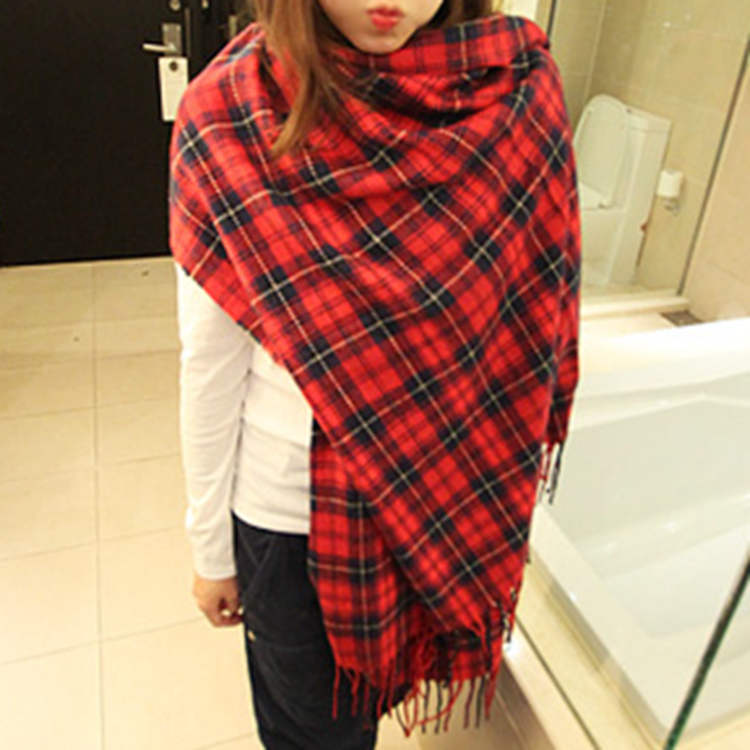 Korean Warm Imitation Cashmere Tassel Plaid Scarfs