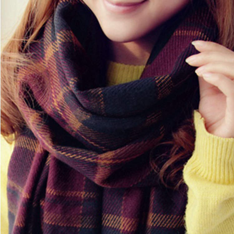 Korean Warm Imitation Cashmere Tassel Plaid Scarfs