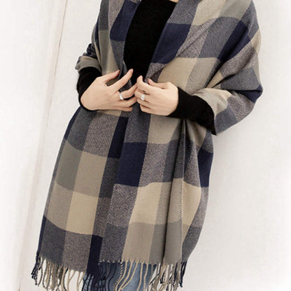 Korean Warm Imitation Cashmere Tassel Plaid Scarfs