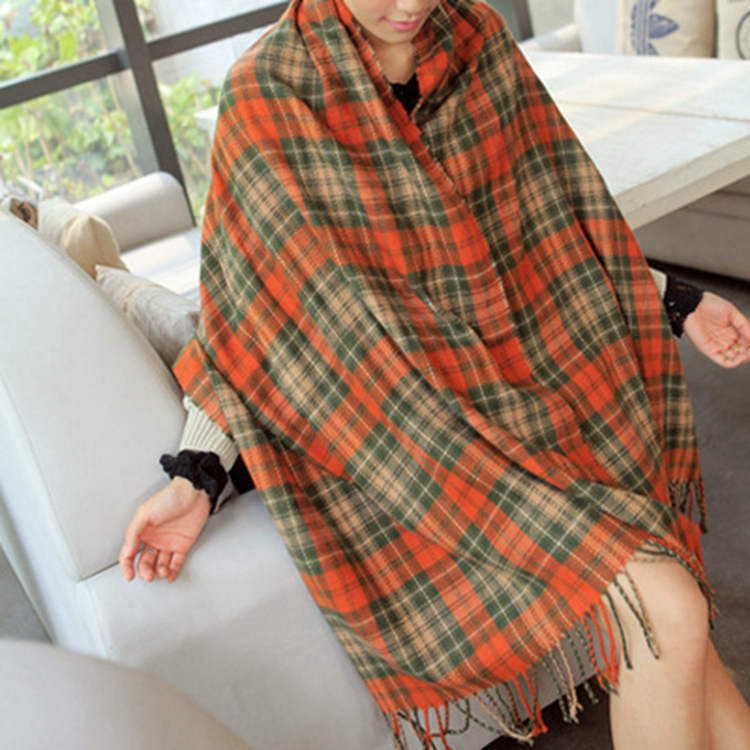 Korean Warm Imitation Cashmere Tassel Plaid Scarfs