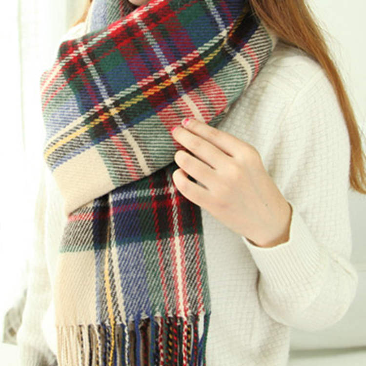 Korean Warm Imitation Cashmere Tassel Plaid Scarfs