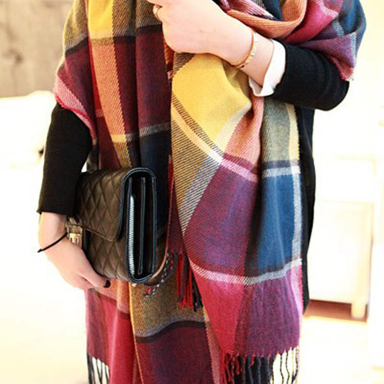 Korean Warm Imitation Cashmere Tassel Plaid Scarfs