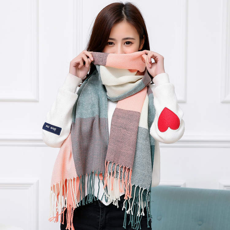 Korean Warm Imitation Cashmere Tassel Plaid Scarfs