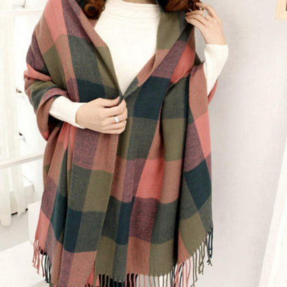 Korean Warm Imitation Cashmere Tassel Plaid Scarfs