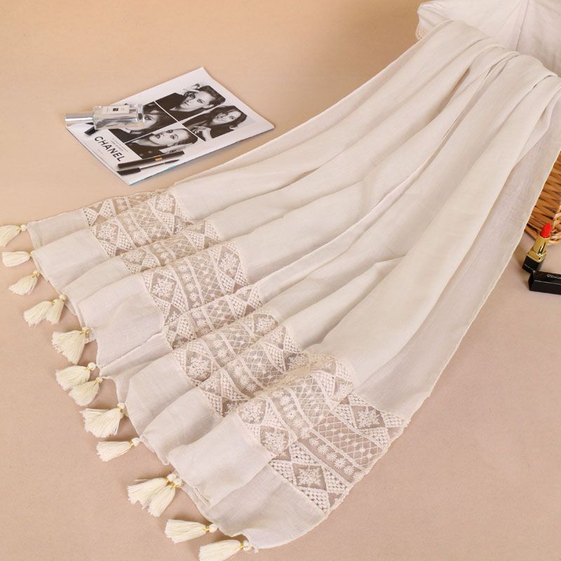 Women's Fashionable Lace Tassel Solid Color Shawl Scarfs