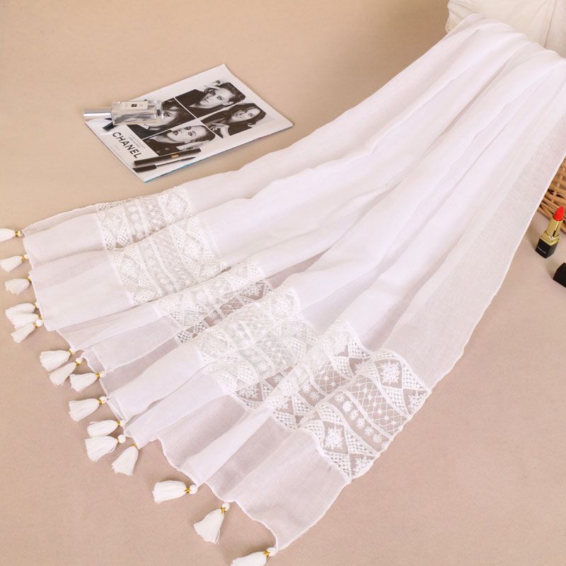 Women's Fashionable Lace Tassel Solid Color Shawl Scarfs