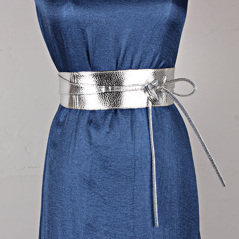 Women's Autumn Dress Clothing Accessories Width Ribbon Bowknot Two Belts