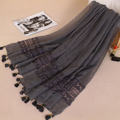 Women's Fashionable Lace Tassel Solid Color Shawl Scarfs