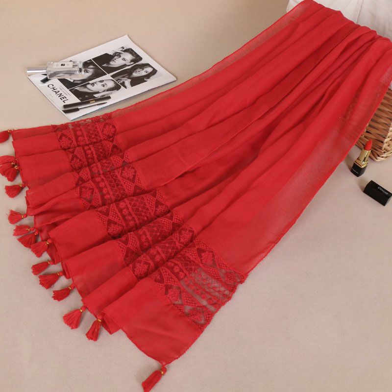 Women's Fashionable Lace Tassel Solid Color Shawl Scarfs