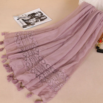 Women's Fashionable Lace Tassel Solid Color Shawl Scarfs