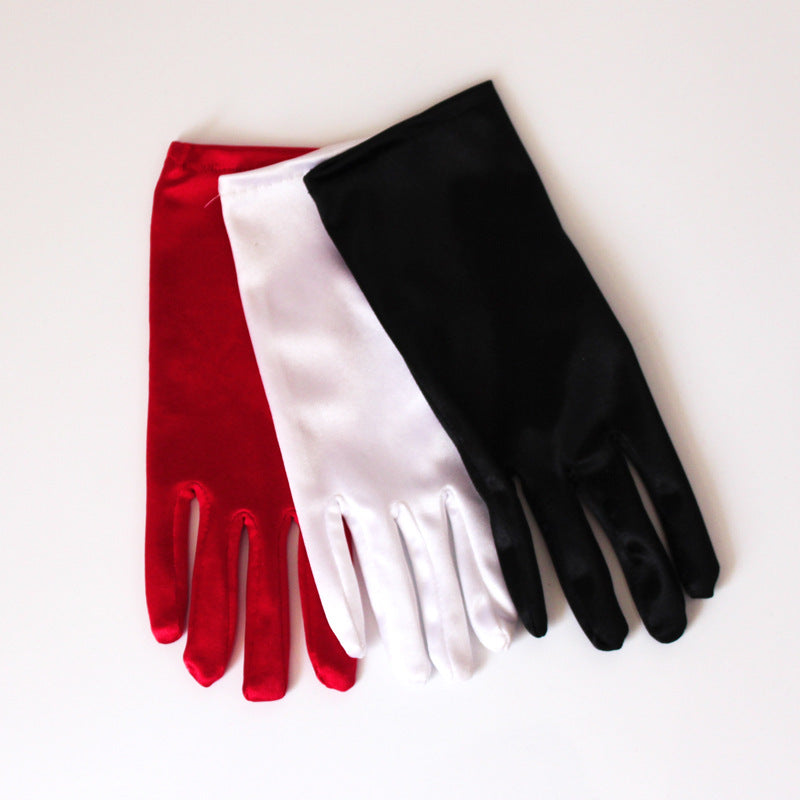 Women's Short Sunscreen Satin Cloth Dance Performance Show Gloves