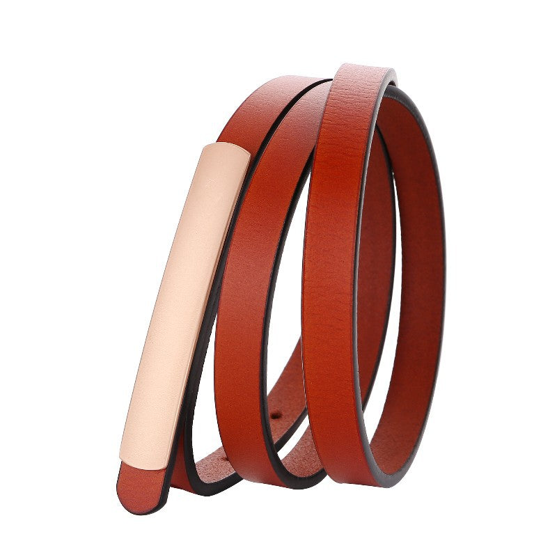 Women's Leather Thin Versatile Retro Cowhide Smooth Belts