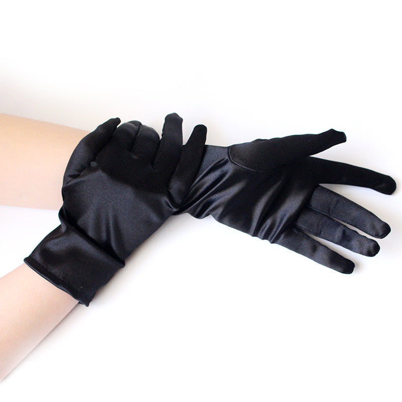 Women's Short Sunscreen Satin Cloth Dance Performance Show Gloves