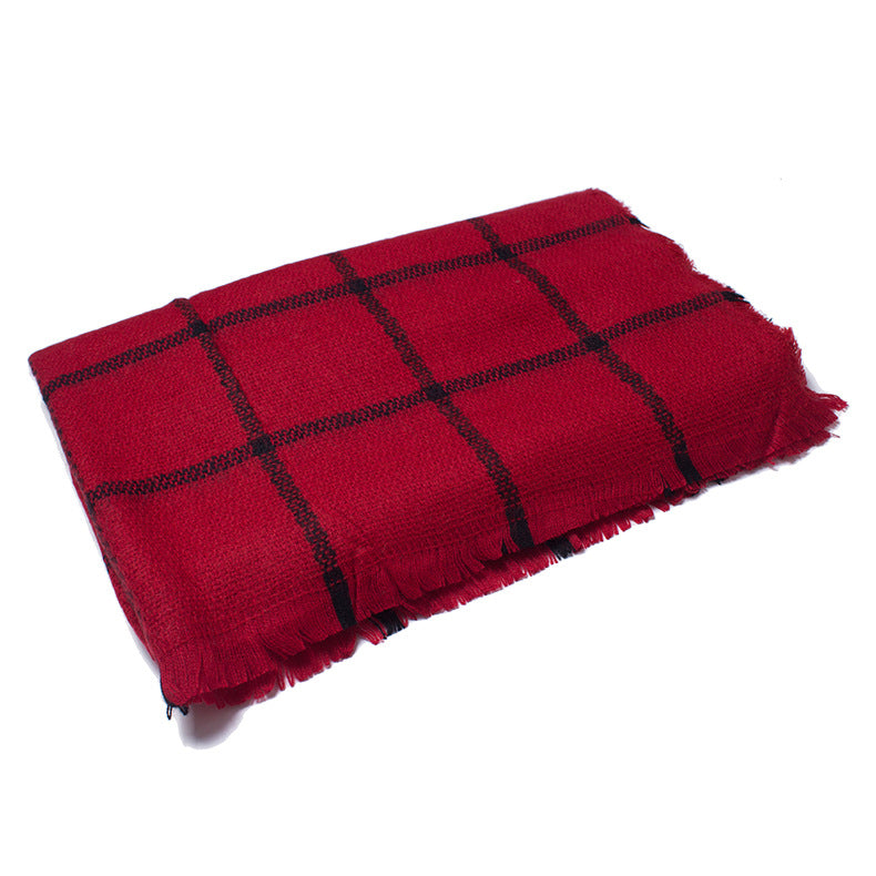 White Plaid Red Artificial Cashmere Air Scarfs