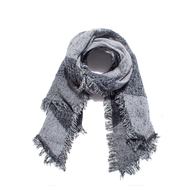 Women's Circle Yarn Thickened Shawl Black Gray Scarfs