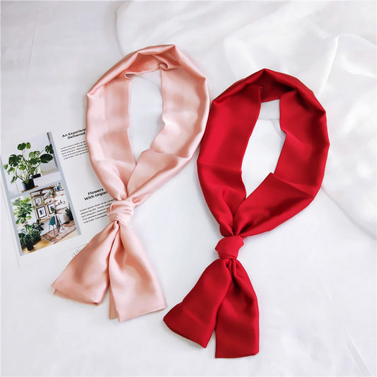 Women's Solid Color Long Small Silk Autumn Summer Scarfs