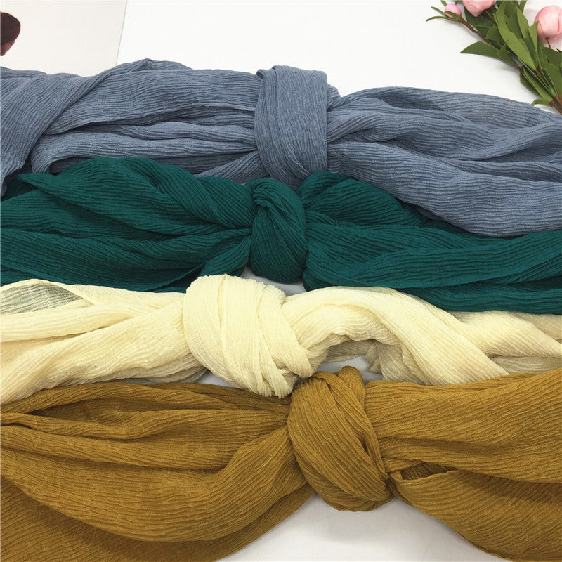 Women's Solid Color Cotton Linen Comfortable Crumpled Scarfs