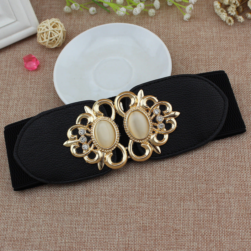 Women's Versatile Waist Seal Elastic Waistband Fashion Double Opal Belts