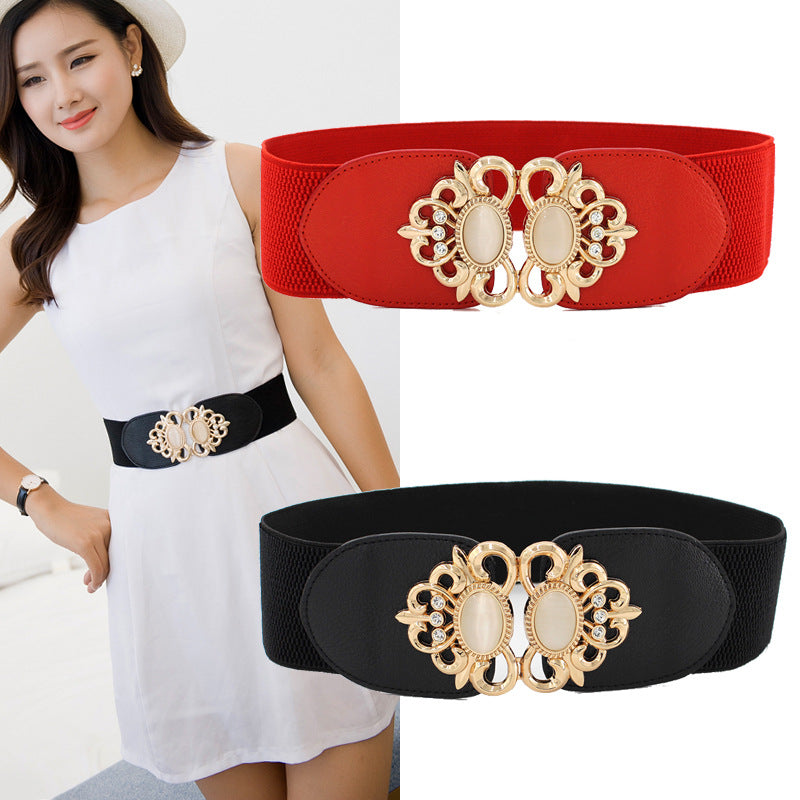 Women's Versatile Waist Seal Elastic Waistband Fashion Double Opal Belts