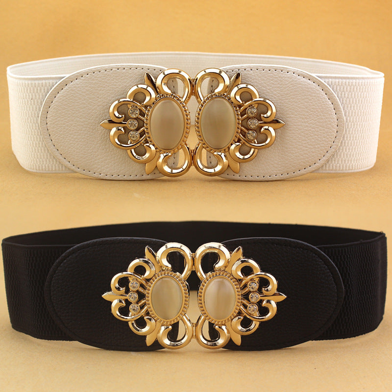 Women's Versatile Waist Seal Elastic Waistband Fashion Double Opal Belts