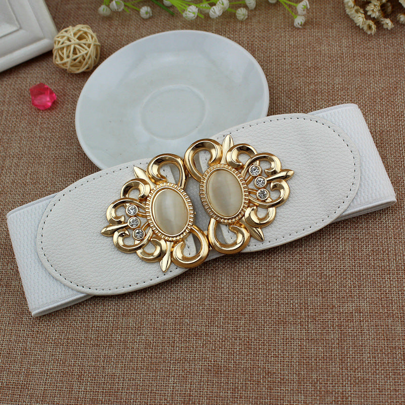 Women's Versatile Waist Seal Elastic Waistband Fashion Double Opal Belts