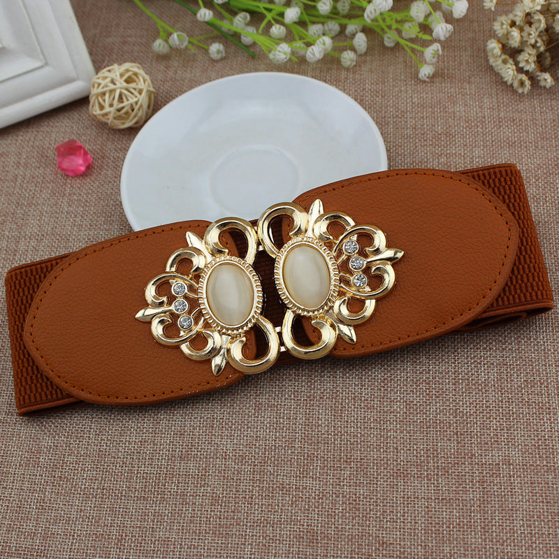 Women's Versatile Waist Seal Elastic Waistband Fashion Double Opal Belts