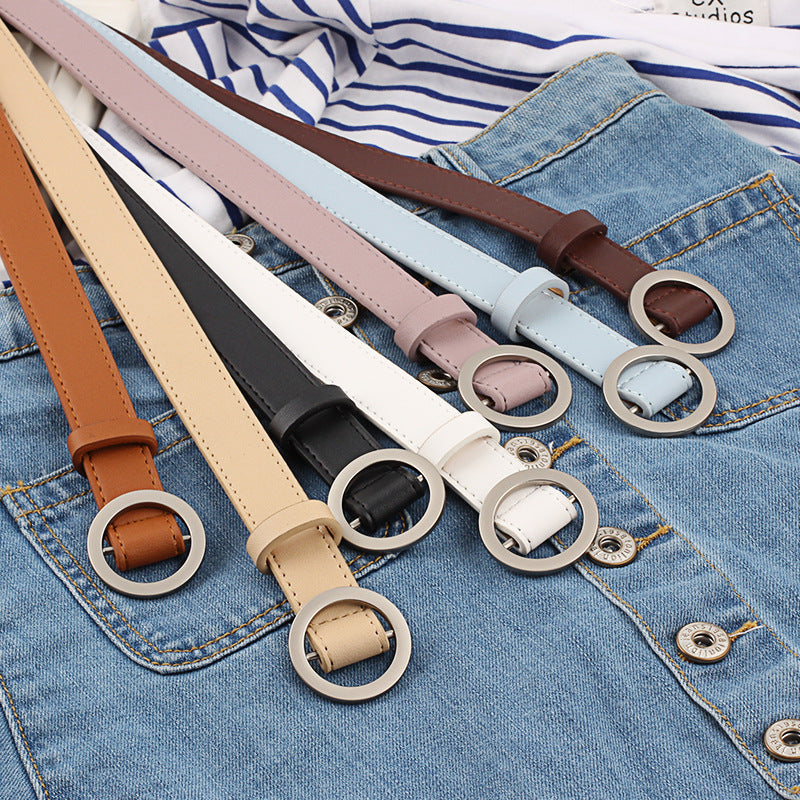 Women's Round Buckle Decoration Jeans Female Pant Belts