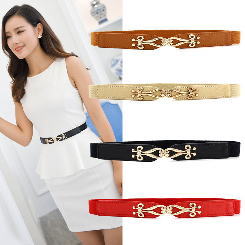 Women's Thin Dress Pair Of Buckles Elastic Belts