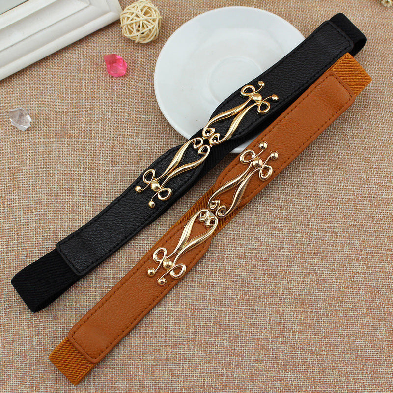 Women's Thin Dress Pair Of Buckles Elastic Belts