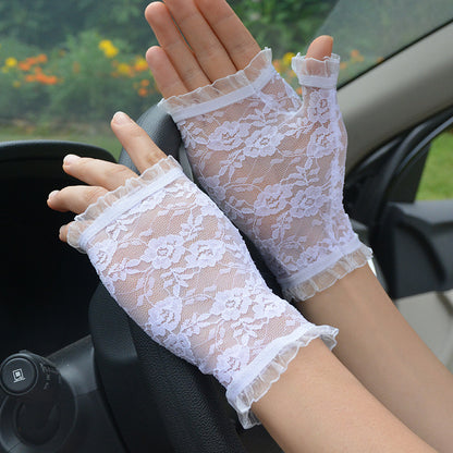 Women's Thin Elastic Fingerless Lace Mesh Breathable Gloves