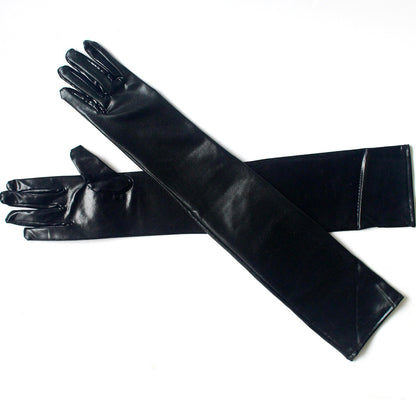 Leather Length Fashion Accessories Black Tight Pole Gloves