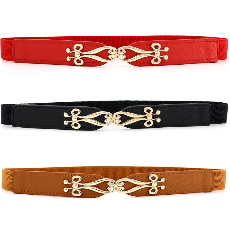 Women's Thin Dress Pair Of Buckles Elastic Belts