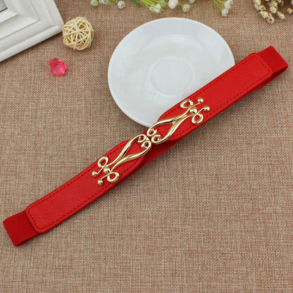 Women's Thin Dress Pair Of Buckles Elastic Belts