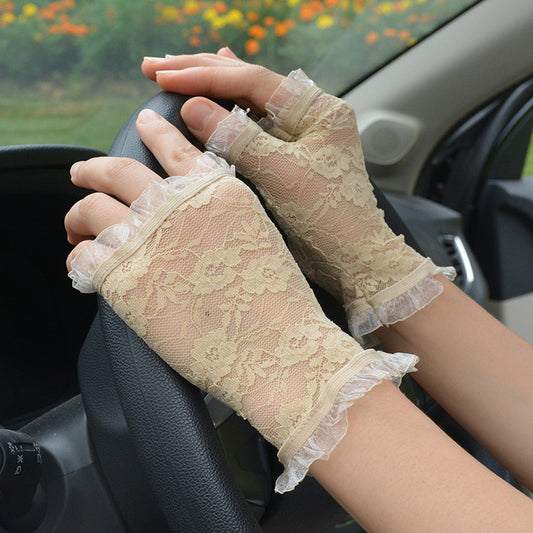 Women's Thin Elastic Fingerless Lace Mesh Breathable Gloves