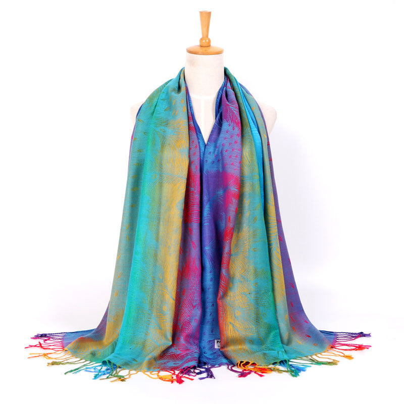 Women's Ethnic Style Vintage Jacquard Cotton Feather Travel Long Scarfs