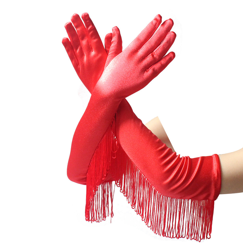 Long Satin Latin Dance For Performance Gloves