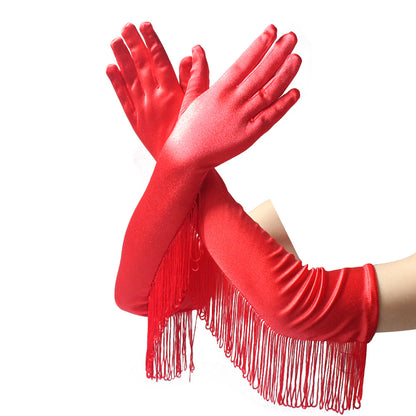 Long Satin Latin Dance For Performance Gloves