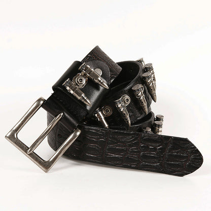 Men's Rock Metal Bullet Inlaid First Layer Cowhide Special Belts