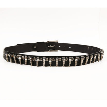 Men's Rock Metal Bullet Inlaid First Layer Cowhide Special Belts