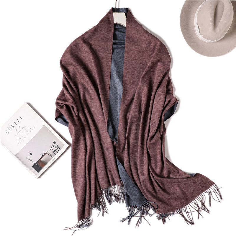 Double-sided Two-color Artificial Cashmere Female Pure Color Scarfs