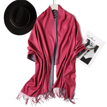 Double-sided Two-color Artificial Cashmere Female Pure Color Scarfs