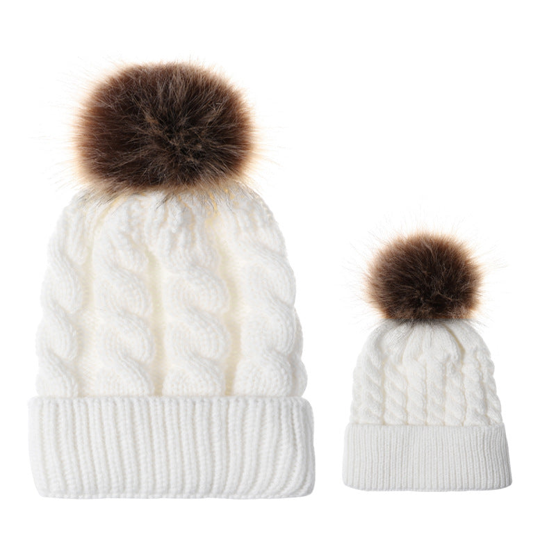 Ball Twist Knitted Hat Warm Female Imitation Kids' Headwear