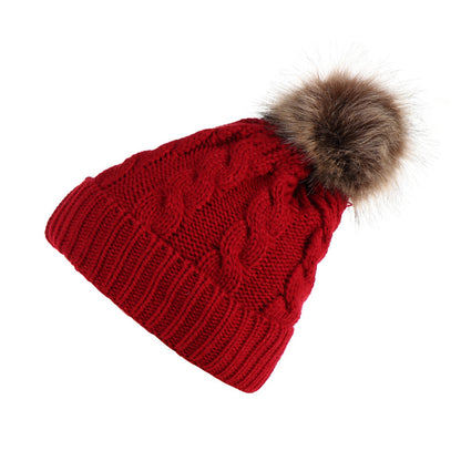 Ball Twist Knitted Hat Warm Female Imitation Kids' Headwear