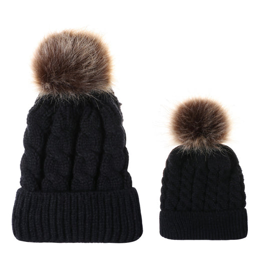 Ball Twist Knitted Hat Warm Female Imitation Kids' Headwear