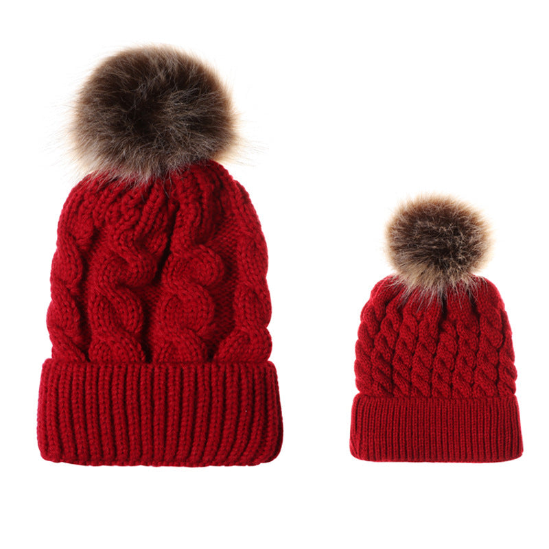 Ball Twist Knitted Hat Warm Female Imitation Kids' Headwear