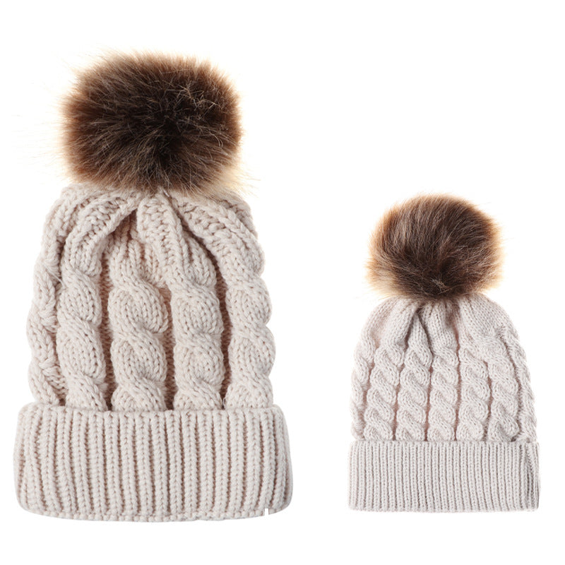 Ball Twist Knitted Hat Warm Female Imitation Kids' Headwear