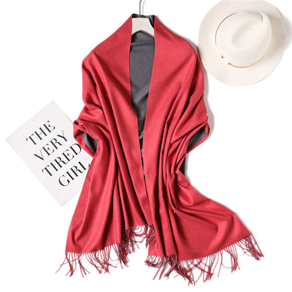 Double-sided Two-color Artificial Cashmere Female Pure Color Scarfs